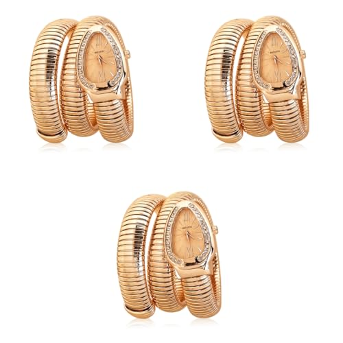 SANNIDHI® Serpentine Wrap Wristwatch for Women Bracelet Stainless Steel Coiled Bangle Rose Golden Rhinestone Embellishment Quartz Watch Jewelry Gift 3 PCS SANNIDHI® Serpentine Wrap Wristwatch for Women Bracelet Stainless Steel Coiled Bangle Rose Golden Rhinestone Embellishment Quartz Watch Jewelry Gift 3 PCS